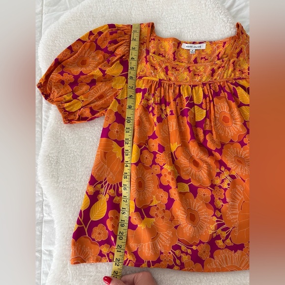 Rose & Olive Orange and Pink Puff Sleeve Floral Blouse size M - Picture 10 of 11